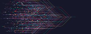 Abstract visualization of multicolored lines and dots converging toward the right on a dark background, symbolizing data flow, connectivity, or network integration. Credit: Shutterstock